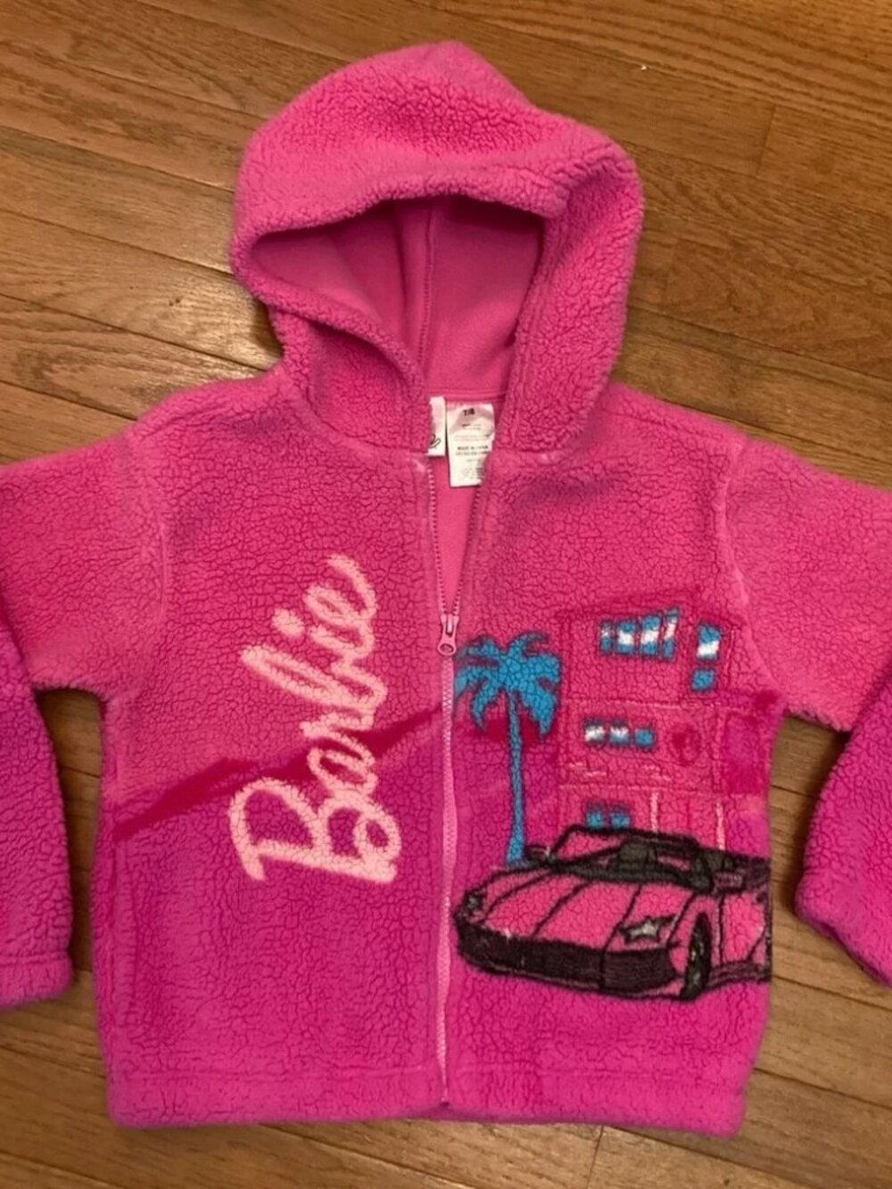 Girls Barbie Malibu Bright Pink Fleece Zip Hoodie Size 7/8